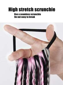 女性自然仿真蓬鬆辮馬尾假髮,街舞拳擊辮馬尾頭飾,26吋(黑色,銀粉色) - 彩色 - 查看 4