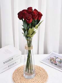 1pc Artificial Rose Flower, High-end Plastic Flower Bouquet For Room Decor, Flower Arrangement - Burgundy - View 1