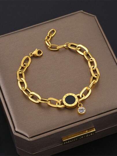 Pulsera de acero inoxidable a prueba de agua y sin desteñir con números romanos de rhinestone, adecuada para uso diario de mujeres