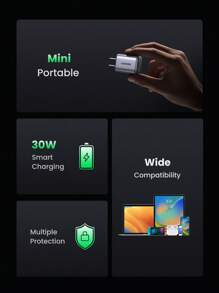 UGREEN UGREEN 30W GaN PD Typ C Schnellladegerät, kompatibel mit iPhone 16 15 14, geeignet für Reisen, Büro, Wohnheim und Zuhause Adapter