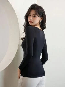 Women's Self-heating Ultra-thin Long Sleeve Thermal Underwear Top With Anti-static & Seamless Design For 37°c Autumn & Winter Wear - Black - View 2