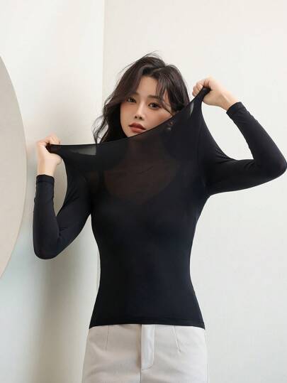 Women's Self-heating Ultra-thin Long Sleeve Thermal Underwear Top With Anti-static & Seamless Design For 37°c Autumn & Winter Wear