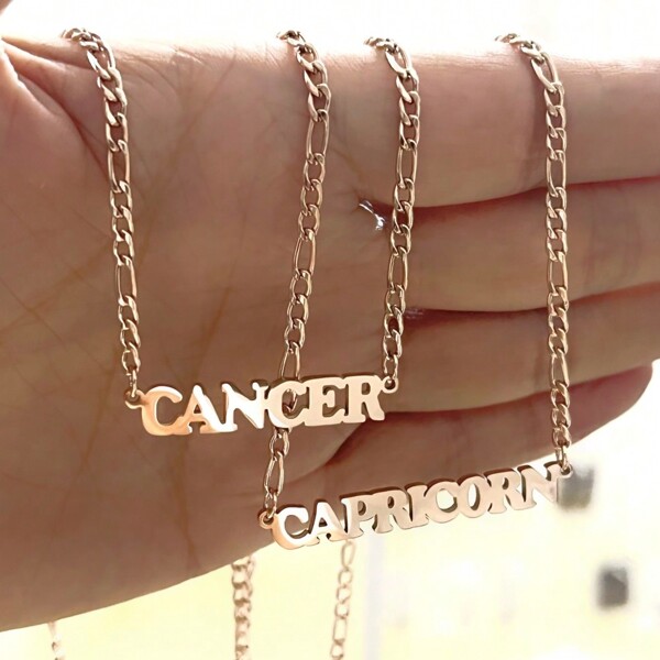 1 Pezzo Collana Pendente In Acciaio Al Titanio Placcata Oro Rosa Con Lettera Di Costellazione, Perfetta Come Regalo Di Laurea Per I Tuoi Amici, Amanti, Ecc.