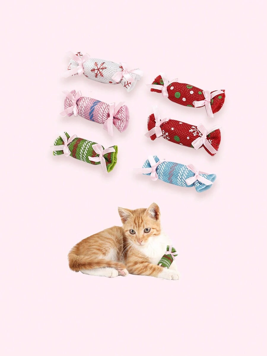 2pcs/pack Various Color Candy Shaped Cat Toy From Christmas Series