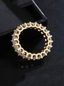 1 chiếc nhẫn mạ vàng Cubic Zirconia dành cho nam nữ Nhẫn cưới Trang sức kỷ niệm Quà tặng Nhẫn đôi - Vàng - Xem 2