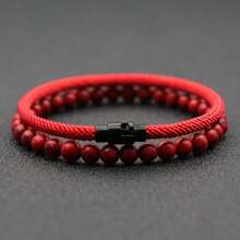 Rendy天然石手链，男女皆宜的幸运黑红绳手链，熔岩黑曜石珠手链，象征友谊 - 紅色 - 查看 4