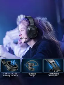 Picun CINPUSEN UG-01 Wireless Gaming Headset 2.4GHz With USB Dongle, Retractable Mic, 25H Battery, Over Ear Headphones For PC/Switch/Laptop/Console - Black - View 4