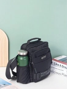 Men's Shoulder Bag With Large Capacity And Water Bottle Holder - Black - View 4