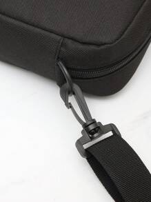 男士素色尼龍休閒運動斜挎包單肩包吊帶包旅行通勤商務度假必備輕便防盜禮物送給父親丈夫男友 - 黑色 - 查看 5