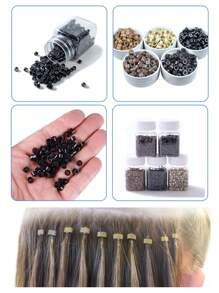 100入組黑色、啡色、米色髮延長工具套件,微型環狀環節鏈球,內襯5mm矽膠球,適用於人工毛髮延長工具-多色,髮延長連結環鏈球 - 巧克力棕 - 查看 3