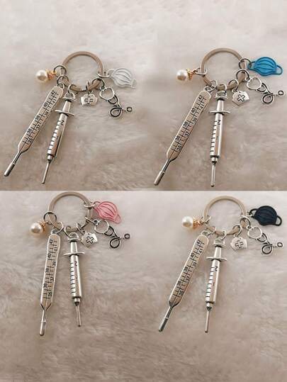 Street Style Unique Medical Tool Keychain Set - Stethoscope, Syringe And Mask - Perfect Nurse Gift! Car Accessories Hanging Decor, Cute Gothic Y2K Style