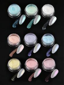 FULL BEAUTY 9 件装白色镀铬指甲仙女粉彩虹闪光极光镜面颜料全息指甲彩粉美甲配件