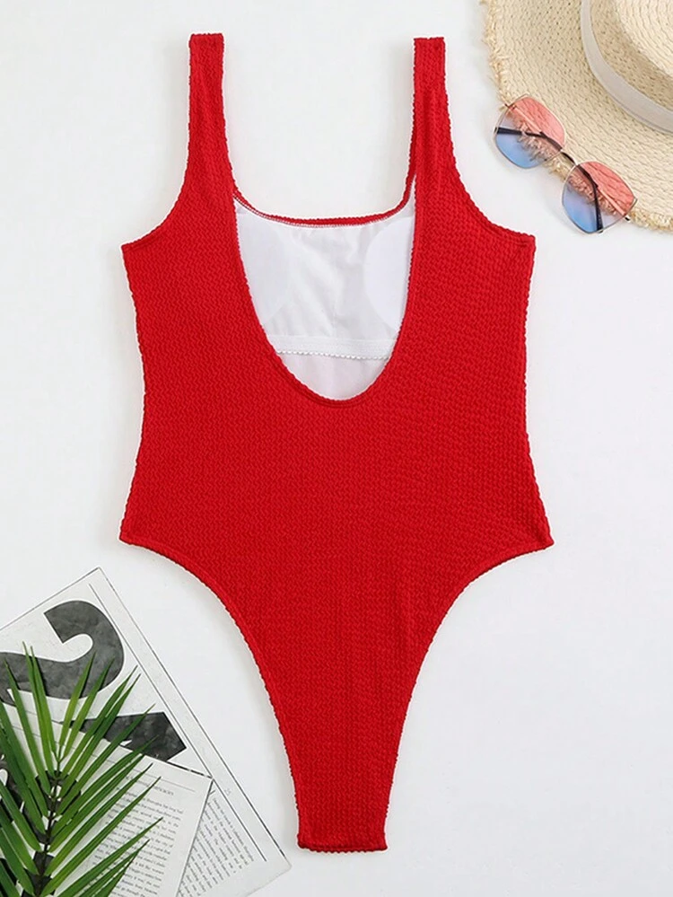 Women's Solid Colored Texture Fabric Sexy Backless Sports One-Piece Swimsuit Summer Vacation Beach