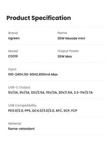 UGREEN UGREEN 30W GaN PD Typ C Schnellladegerät, kompatibel mit iPhone 16 15 14, geeignet für Reisen, Büro, Wohnheim und Zuhause Adapter