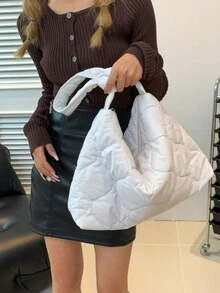 女包秋冬新款饺子包大容量菱格休闲简约斜挎包高级感纯色旅行单肩手提包 - 白色 - 查看 6