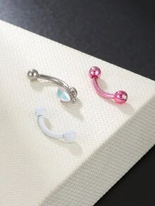 3入組庚16不銹鋼粉色眉毛穿孔環色彩彎形啞光珠杆弓形穿孔眉毛螺紋唇環耳環,為女士和男士提供身體珠寶飾品 - 白色 - 查看 1