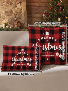 1入組黑色和紅色短毛絨靠墊套,裝飾有歡慶文字和彩色燈飾圖案,適用於節慶家居裝飾沙發靠墊汽車靠墊靠墊套替代品 - 彩色 - 查看 7