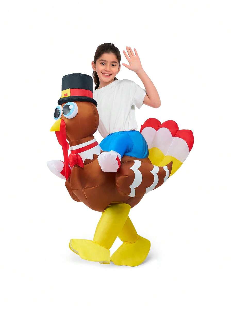 Spooktacular Creations Thanksgiving Turkey Inflatable Costume, Blow up Costume Riding a Turkey Ride-on for Thanksgiving Party, Cosplay event, Outdoors Show Party - Multicolor - View 1