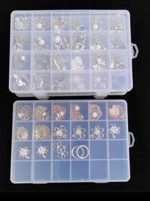 24 格透明塑料收纳盒，用于固定耳钉、耳环、项链、戒指、胸针和珠宝收纳盒，房间、家居、卧室、浴室、房屋、粉色房间、客厅装饰、旅行用品、礼品袋、送给妈妈、爸爸、男士、朋友、老师、生日、婚礼、书桌、架子、配件、礼品盒、趣味礼物、收纳 - 查看 1