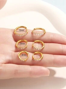 1 對 18k 金精緻小圈形耳環不鏽鋼立方氧化鋯女式日常裝飾圈形耳環 - 金色 - 查看 3