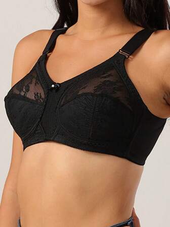 Women's Thin Everyday Bra Plus Size Support Full Coverage Bra Lace Sheer Comfortable Seamless Bra, Lift