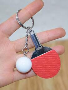 1pc Table Tennis Racket & Ball Shaped Keychain, Miniature And Realistic, Great Gift For Boyfriend - Red - View 1