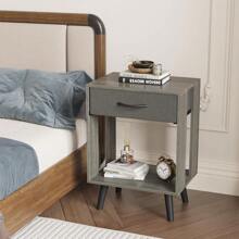 JAFUSI Nightstands Set Of 2 With Fabric Storage Drawer And Open Wood Shelf, Side Table With Storage For Bedroom, Night Stand With Drawer For Bedroom, Bedside Tables - Xám - Xem 6