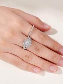 AIHUASI 2 Cái/bộ Nhẫn Đính Hôn Đám Cưới Bằng Bạc 925 Thanh Lịch Cho Nữ 5*5Mm Cắt Công Chúa Đính Đá Cubic Zirconia Cao Cấp Bộ Cô Dâu Sang Trọng bộ Trang Sức Cao Cấp Quà Tặng Kỷ Niệm - Bạc - Xem 8