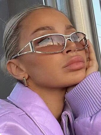 1pc Y2K Futuristic Silver Wrap-Around Fashion Fashion Glasses, Back To School Outfit
