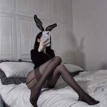 Khối màu Mở đáy Quần tất , Cắt ra Lưới trong suốt pantyhose , Của phụ nữ Vớ & - màu đen - Xem 2