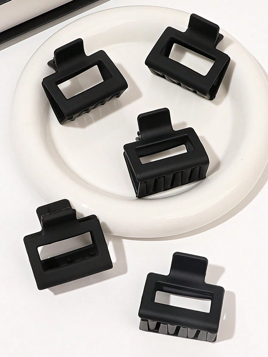 Bộ 1/5 chiếc kẹp tóc vuông màu đen mờ đơn giản, kích thước 4cm, thích hợp cho kiểu tóc đuôi ngựa cao, kẹp tóc hàm, kẹp tóc cài đầu, kẹp giữ tóc, phụ kiện tóc mùa thu đông cho nữ, phù hợp với trang phục đi nghỉ mát và trang phục mùa hè. - màu đen - Xem 1