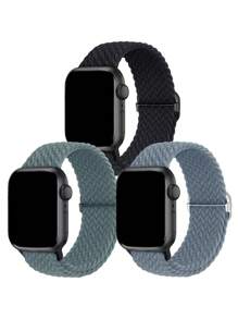 3 件/組可調式扣環尼龍和彈性編織錶帶,相容於 Apple 和 Watch - 彩色 - 查看 1