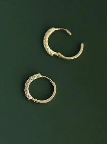 1對韓式簡約優雅單排方晶鋯石純銀耳環,時尚精緻的耳環,獨特的設計感 - 金色 - 查看 8