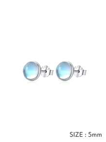 MODIAN 925 Sterling Silver Round Exquisite Moonstone 4 5 6 MM Stud Earrings Platinum Plated Charm Ear Studs For Women Jewelry