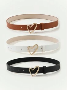 Bộ 3 chiếc thắt lưng nữ bằng da PU khóa hình trái tim màu vàng, nhiều màu sắc, kiểu dáng ngọt ngào, tối giản, phụ kiện đa năng cho váy, quần jeans, phù hợp cho công sở, đi làm, Ngày của Mẹ. - Nhiều màu - Xem 3