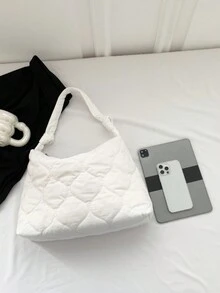 女包秋冬新款饺子包大容量菱格休闲简约斜挎包高级感纯色旅行单肩手提包 - 白色 - 查看 3