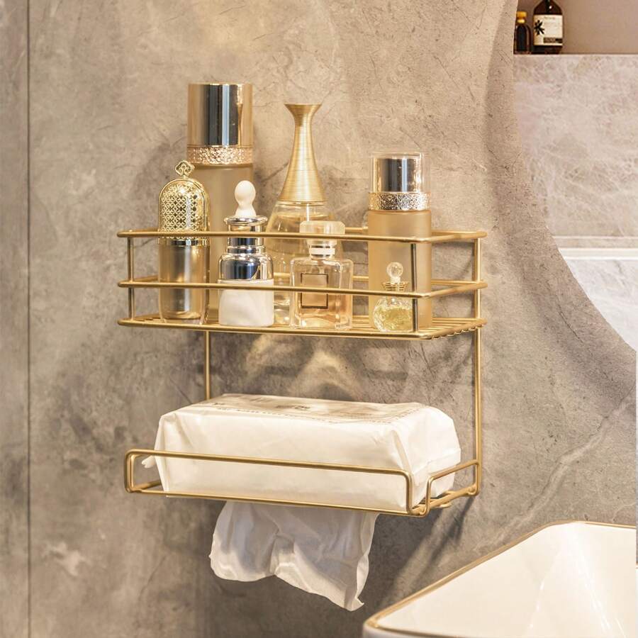 1入壁掛式浴室置物架,無需鑽孔,適用於廁所梳妝收納