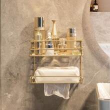 1入壁掛式浴室置物架,無需鑽孔,適用於廁所梳妝收納