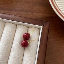 1 Miếng Màu Đỏ Sâu Retro Phong cách Giáng sinh Của phụ nữ Đinh tán tai , Hoàn hảo Đối với Tai Lỗ Chữa bệnh , Năm mới - Màu Đỏ Sâu - Xem 5