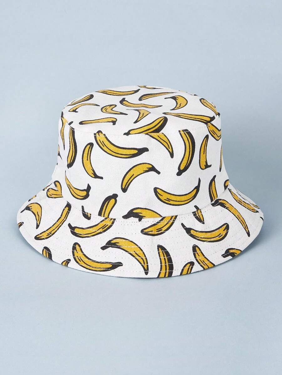 1pc Unisex Cartoon Banana Print Yellow Bucket Hat, Funny Casual Sun Protection Hat For Outdoor, Street Wearing - Multicolor - View 1