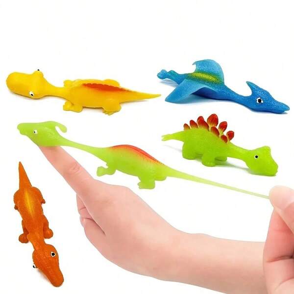 Decoración navideña 5-20 piezas Dinosaurio de lanzamiento por catapulta Juego de práctica de tirachinas divertido y tramposo Juguetes de dedos de descompresión elásticos voladores Juegos de tiro de dinosaurios divertidos Regalos de fiesta Juguetes de pared adhesivos de animales (estilo y color aleatorios)