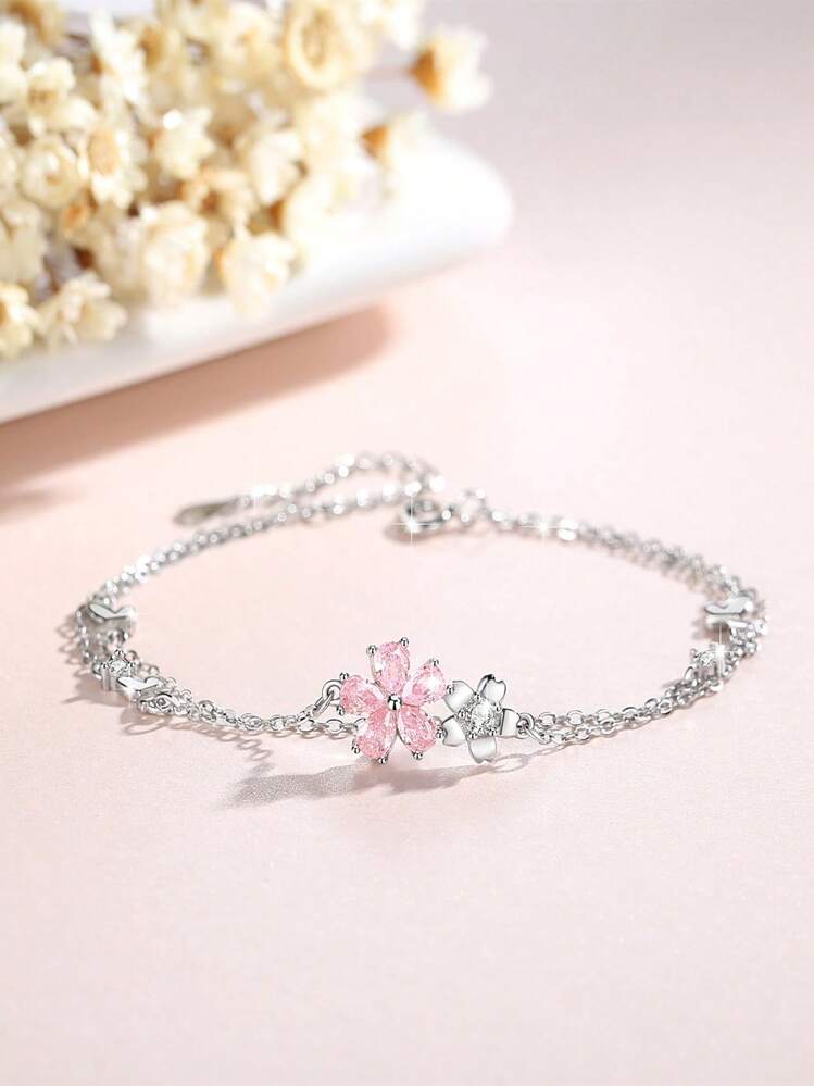 Fdsmall Bracciale Tennis In Argento Sterling 925 Con Zirconia Cubica Trasparente – Regolabile 24 Cm – Per Donna, Mamma, Ragazza