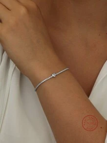 1入簡約優雅925純銀鑲鋯石心型手鍊,適合日常佩戴、度假、約會夜晚和送禮