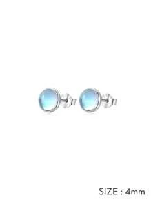 MODIAN 925 Sterling Silver Round Exquisite Moonstone 4 5 6 MM Stud Earrings Platinum Plated Charm Ear Studs For Women Jewelry