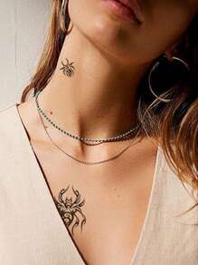 15pcs Temporary Tattoo Stickers Set, Small Size And Realistic Looking, Including Black Spider, Scorpion, Snake Pattern - Black - View 3