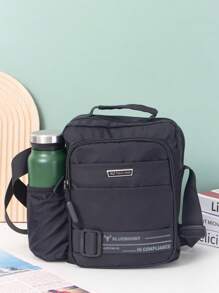 Men's Shoulder Bag With Large Capacity And Water Bottle Holder - Black - View 1