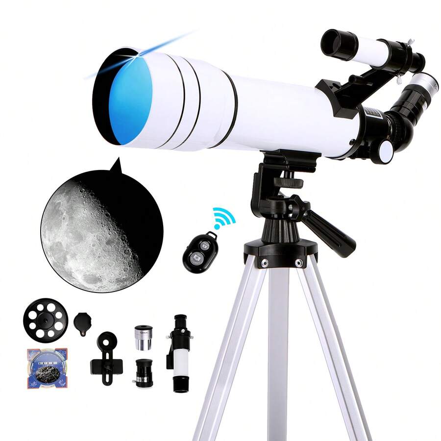 望遠鏡適用於成年人&兒童,70mm光圈(15X-150X)適用於天文學初學者,便攜旅行望遠鏡帶手機適配器&無線遙控器,天文學禮物適用於兒童黑色 - 黑與白 - 查看 1