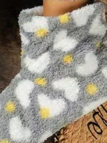 Women's Soft Bottom Slippers, Heart-Shaped Slippers, Silent Non-Slip Slippers, Warm Thick Couple Slippers - Grey - View 6