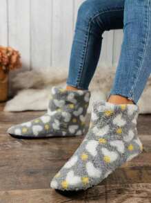 Women's Soft Bottom Slippers, Heart-Shaped Slippers, Silent Non-Slip Slippers, Warm Thick Couple Slippers - Grey - View 4