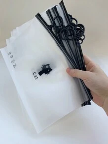 5pcs Frosted Transparent Zipper Organizer Bag, Simple Storage Pouch With Loop Handle For Travelling Cosmetics Stationery Mask, Portable Multi-functional Clear Ziplock Bags For Sorting And Storage - Black-5pcs - View 4